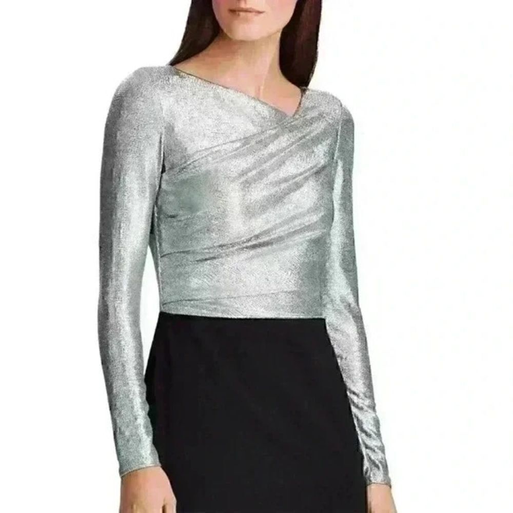 Lauren Ralph Lauren Maxi Gown Women’s Size 10 Black & Silver Metallic - Picture 3 of 12